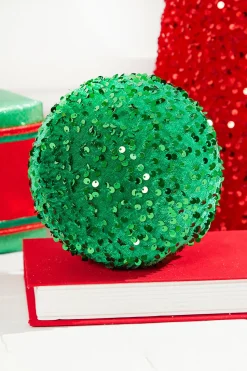 6" Sequin Ball Ornament - Green