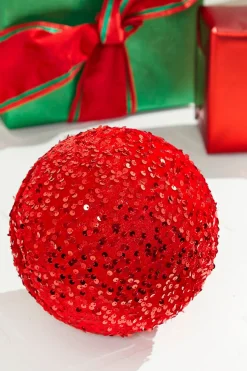 8" Sequin Ball Ornament - Red