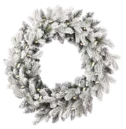 24" Shadow Woods Flocked Spruce Wreath with Warm White LED Lights