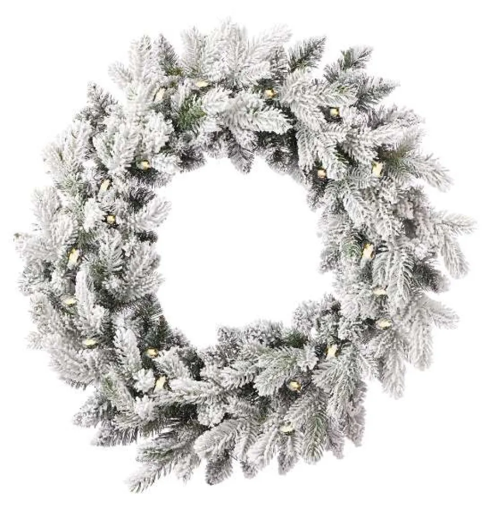 24" Shadow Woods Flocked Spruce Wreath with Warm White LED Lights