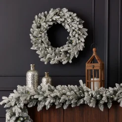 24" Shadow Woods Flocked Spruce Wreath with Warm White LED Lights