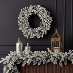 9' Shadow Woods Spruce Flocked Plug-In Garland with Warm White LED Lights