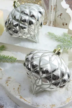 6” Shiny Diamond, Champagne Onion Finial Ornament - Box of 2