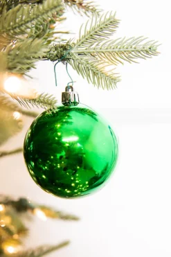 3.1” Shiny Holly Green Shatterproof Ornaments - Set of 6