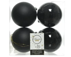 3.9” Shiny/Matte Black Shatterproof Ornaments - Set of 4