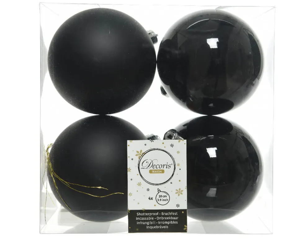 3.9” Shiny/Matte Black Shatterproof Ornaments - Set of 4