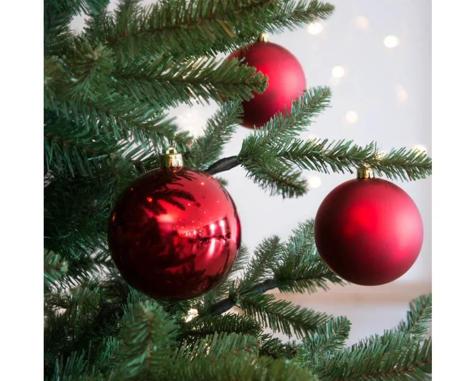 3.1” Shiny/Matte Christmas Red Shatterproof Ornaments - Set of 6