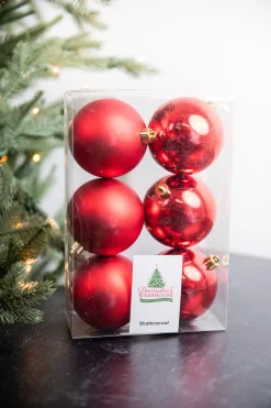 3.1” Shiny/Matte Christmas Red Shatterproof Ornaments - Set of 6