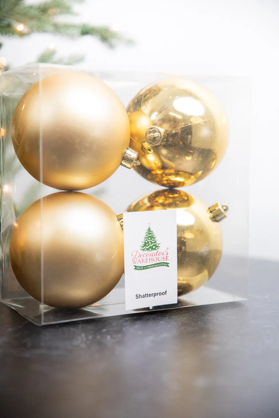 3.9” Shiny/Matte Gold Shatterproof Ornaments - Set of 4