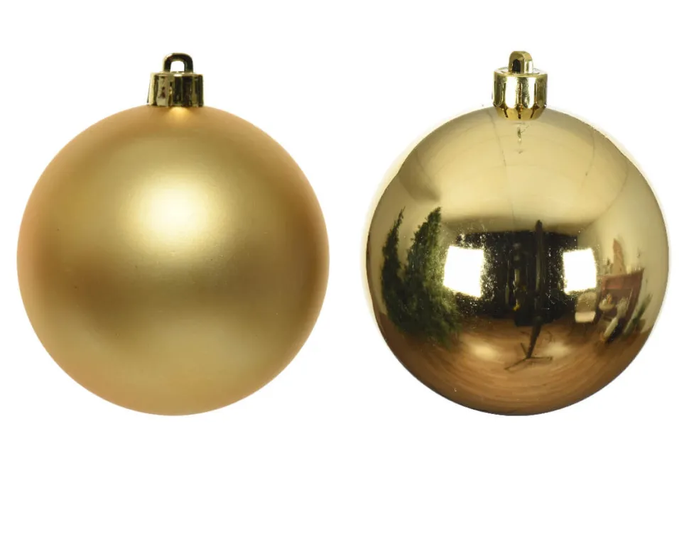 3.9” Shiny/Matte Gold Shatterproof Ornaments - Set of 4