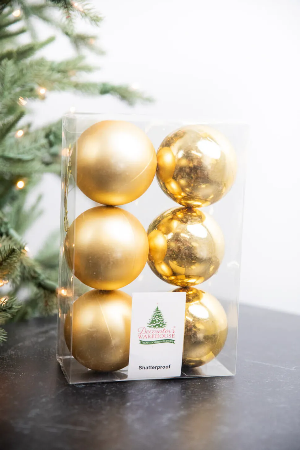 3.1” Shiny/Matte Light Gold Shatterproof Ornaments - Set of 6