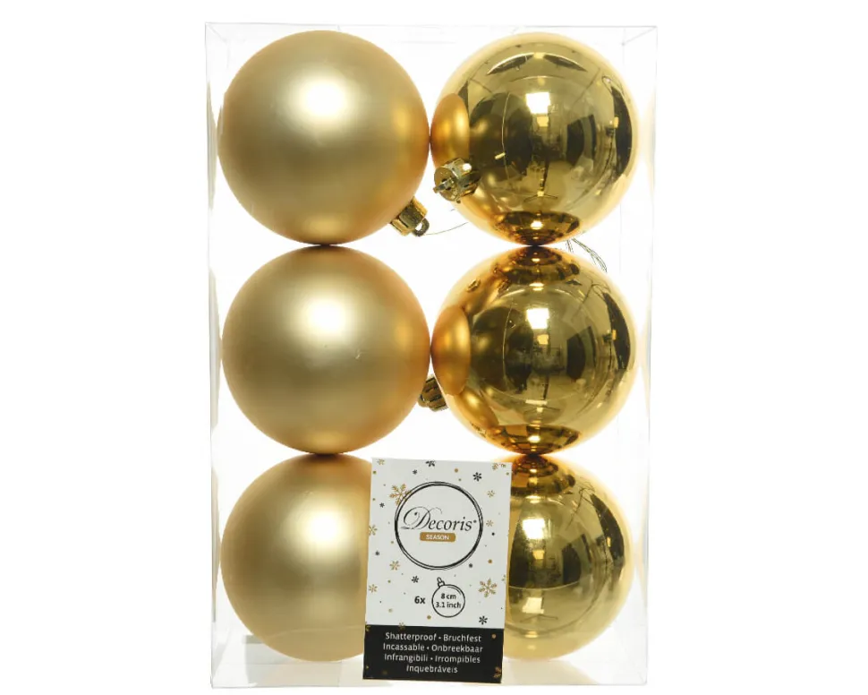 3.1” Shiny/Matte Light Gold Shatterproof Ornaments - Set of 6