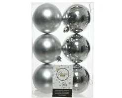 3.1” Shiny/Matte Silver Shatterproof Ornaments - Set of 6