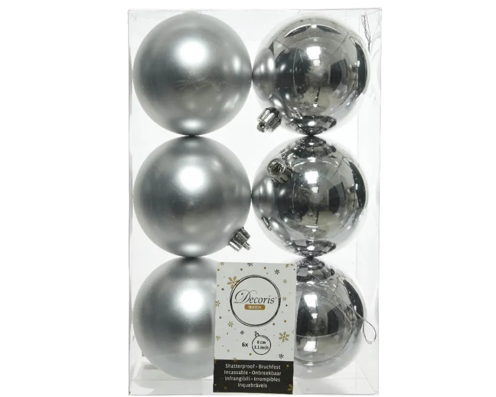 3.1” Shiny/Matte Silver Shatterproof Ornaments - Set of 6