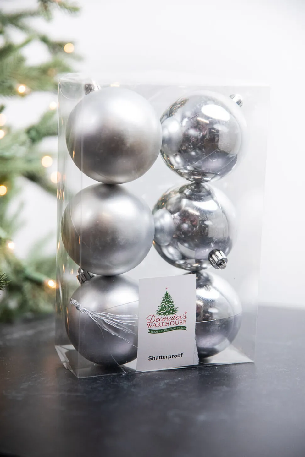 3.1” Shiny/Matte Silver Shatterproof Ornaments - Set of 6