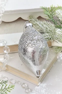 4" - 4.5" Silver Beaded Glass Ornament