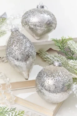 4" - 4.5" Silver Beaded Glass Ornament