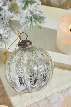 4" Silver Beaded Mercury Glass Ornament
