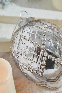 5" Silver Beaded Regal Burnished Mercury Glass Ornament