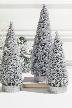 Silver Bottle Brush Trees - Set of 3