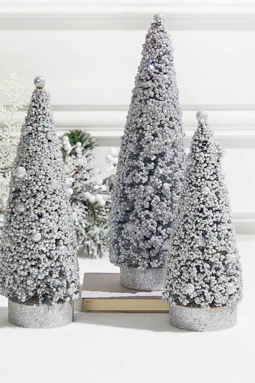 Silver Bottle Brush Trees - Set of 3