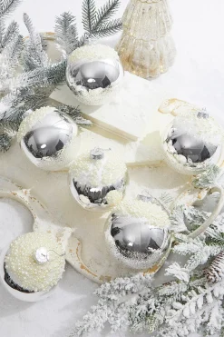 5" Silver Christmas Ball Ornament - Set of 6