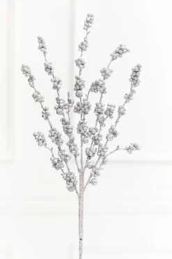 26" Silver Glitter Berries Spray