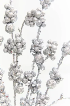 26" Silver Glitter Berries Spray