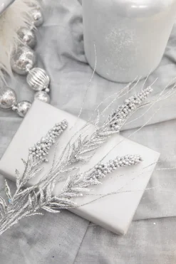 30” Silver Glitter Berry Spike/Twig Christmas Spray