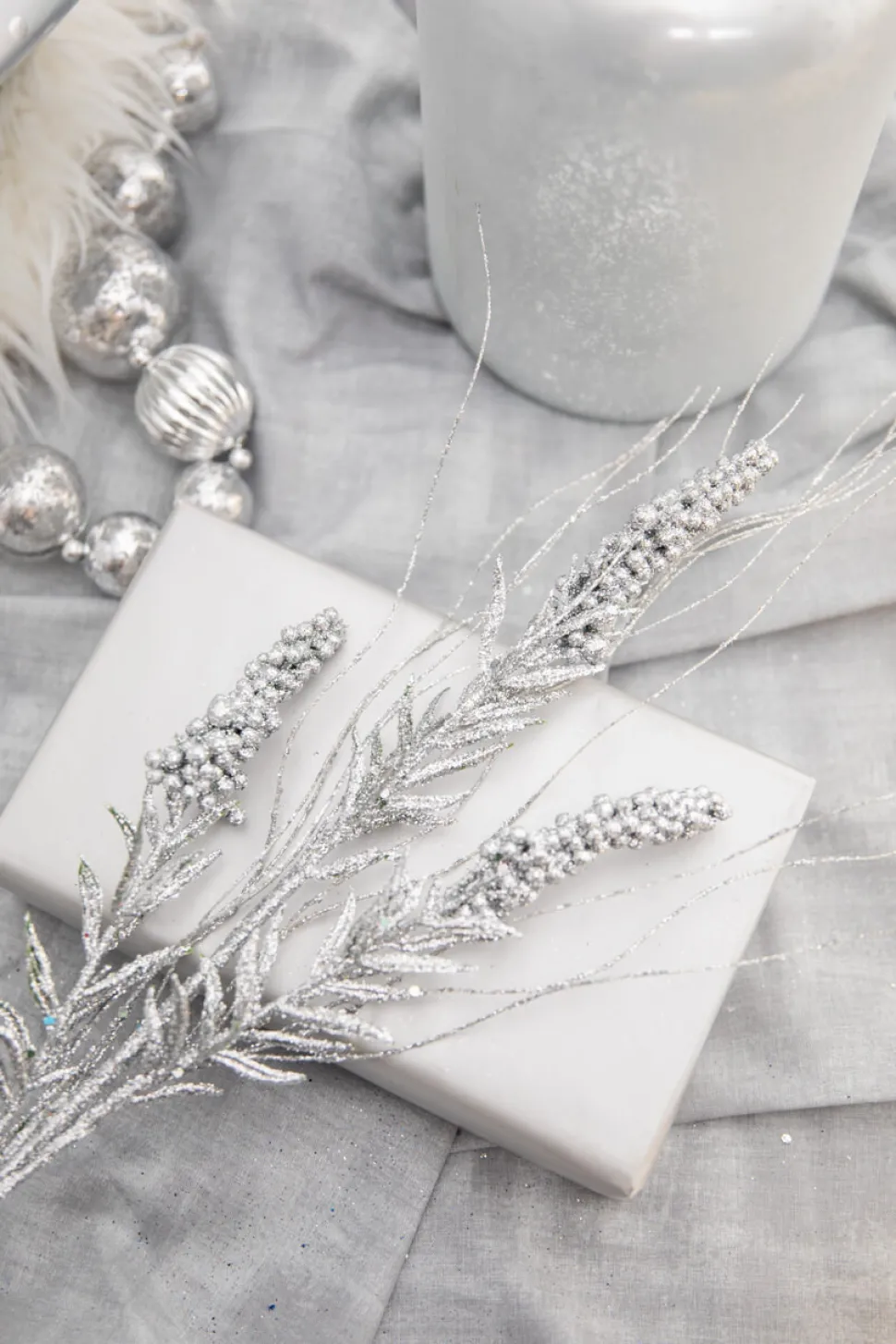 30” Silver Glitter Berry Spike/Twig Christmas Spray