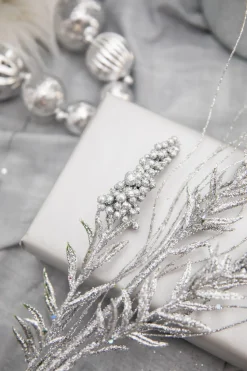 30” Silver Glitter Berry Spike/Twig Christmas Spray