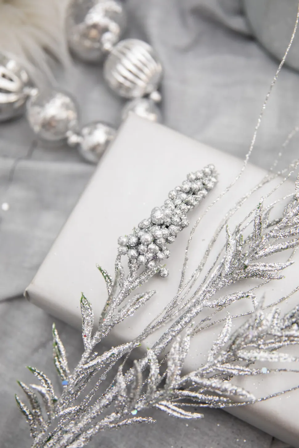 30” Silver Glitter Berry Spike/Twig Christmas Spray
