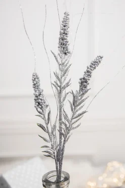30” Silver Glitter Berry Spike/Twig Christmas Spray
