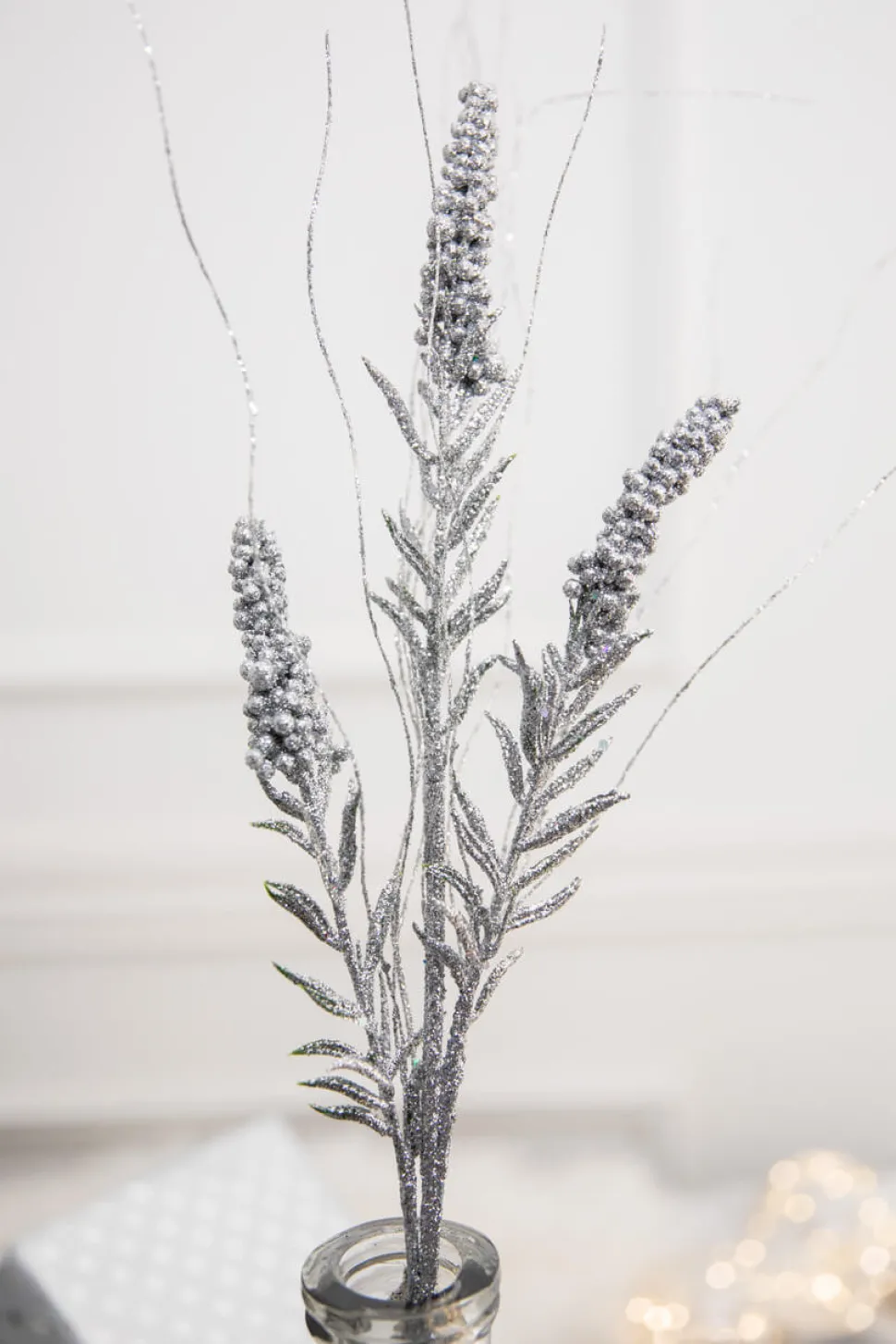 30” Silver Glitter Berry Spike/Twig Christmas Spray