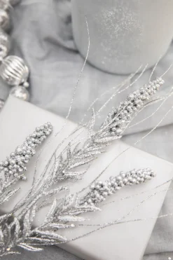 30” Silver Glitter Berry Spike/Twig Christmas Spray
