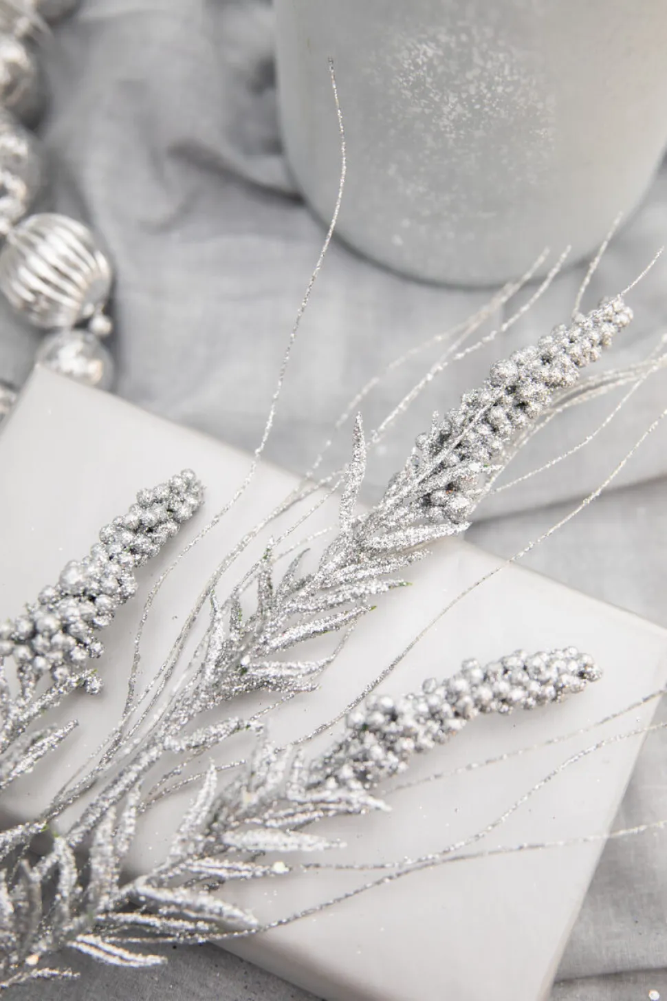 30” Silver Glitter Berry Spike/Twig Christmas Spray