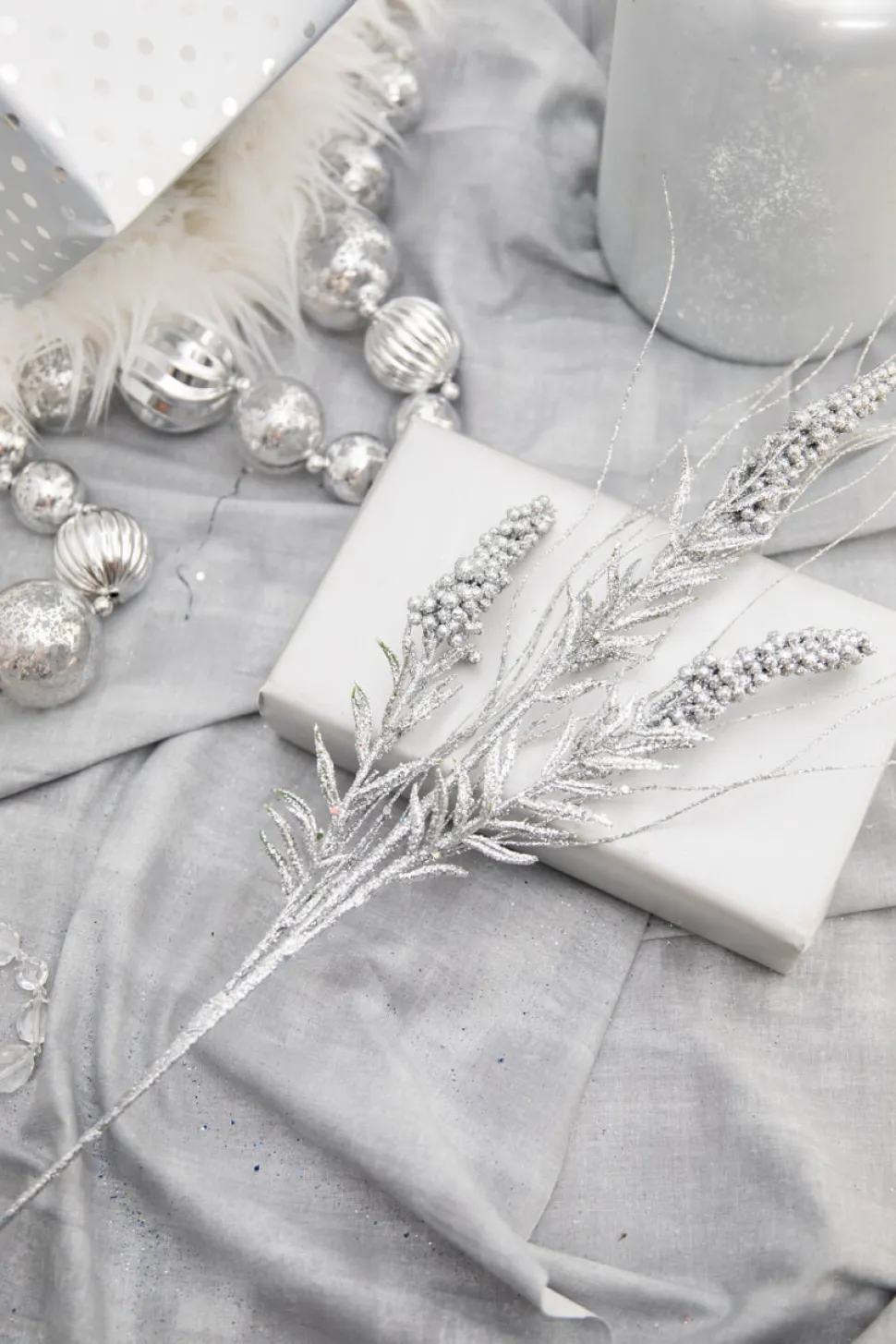 30” Silver Glitter Berry Spike/Twig Christmas Spray