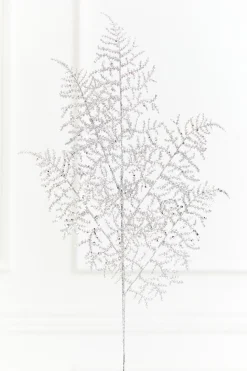 35" Silver Glitter Fern Spray