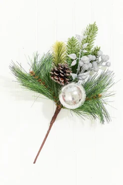 14.5" Silver Glitter Pinecone Ornament Spray