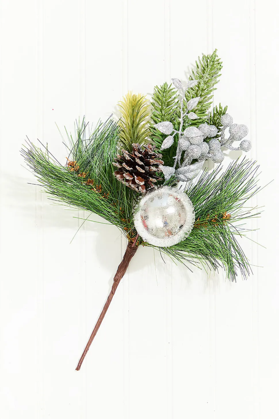 14.5" Silver Glitter Pinecone Ornament Spray