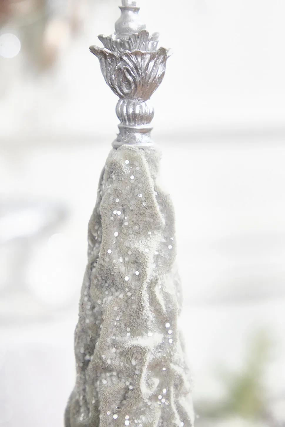 19" Silver Gray Flocked Resin Tree
