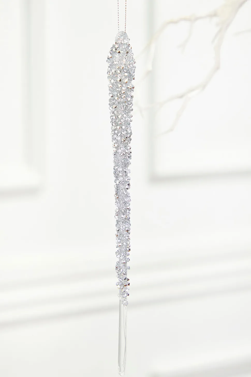10" Silver Icicle Glass Ornament