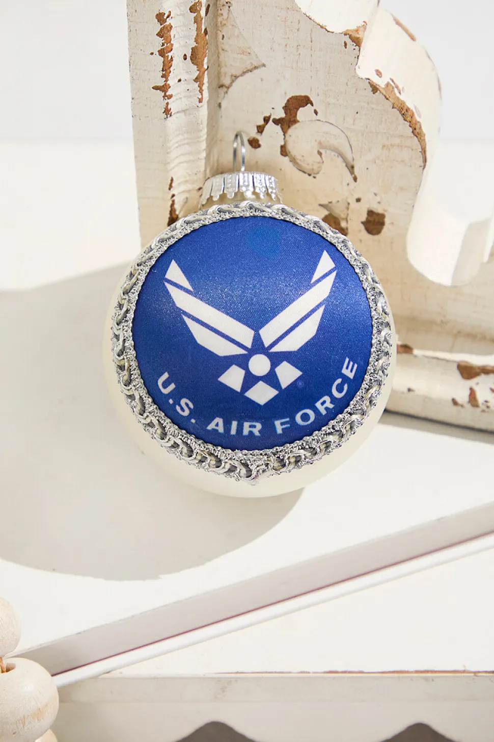 Silver Pearl 3 1/4" Ball with Silk Air Force Logo and Hymn