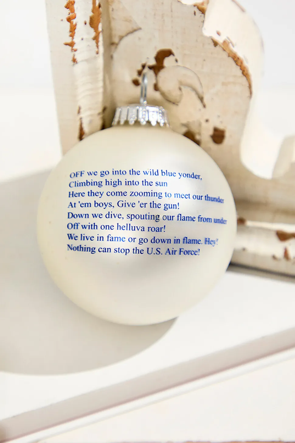 Silver Pearl 3 1/4" Ball with Silk Air Force Logo and Hymn