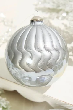 5"- 6" Silver Pearlescent Glass Ornament