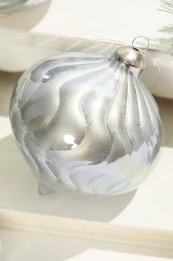 5"- 6" Silver Pearlescent Glass Ornament
