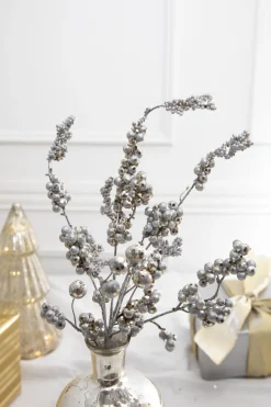 18” Silver Platinum Dew Berry Christmas Spray
