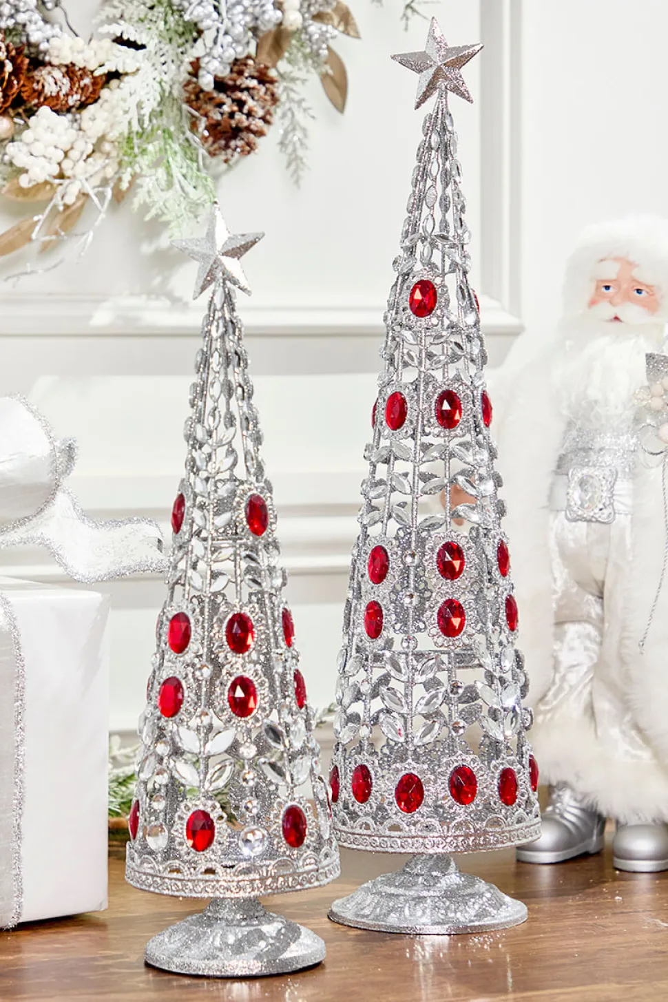 24" Silver Red Wire Tree