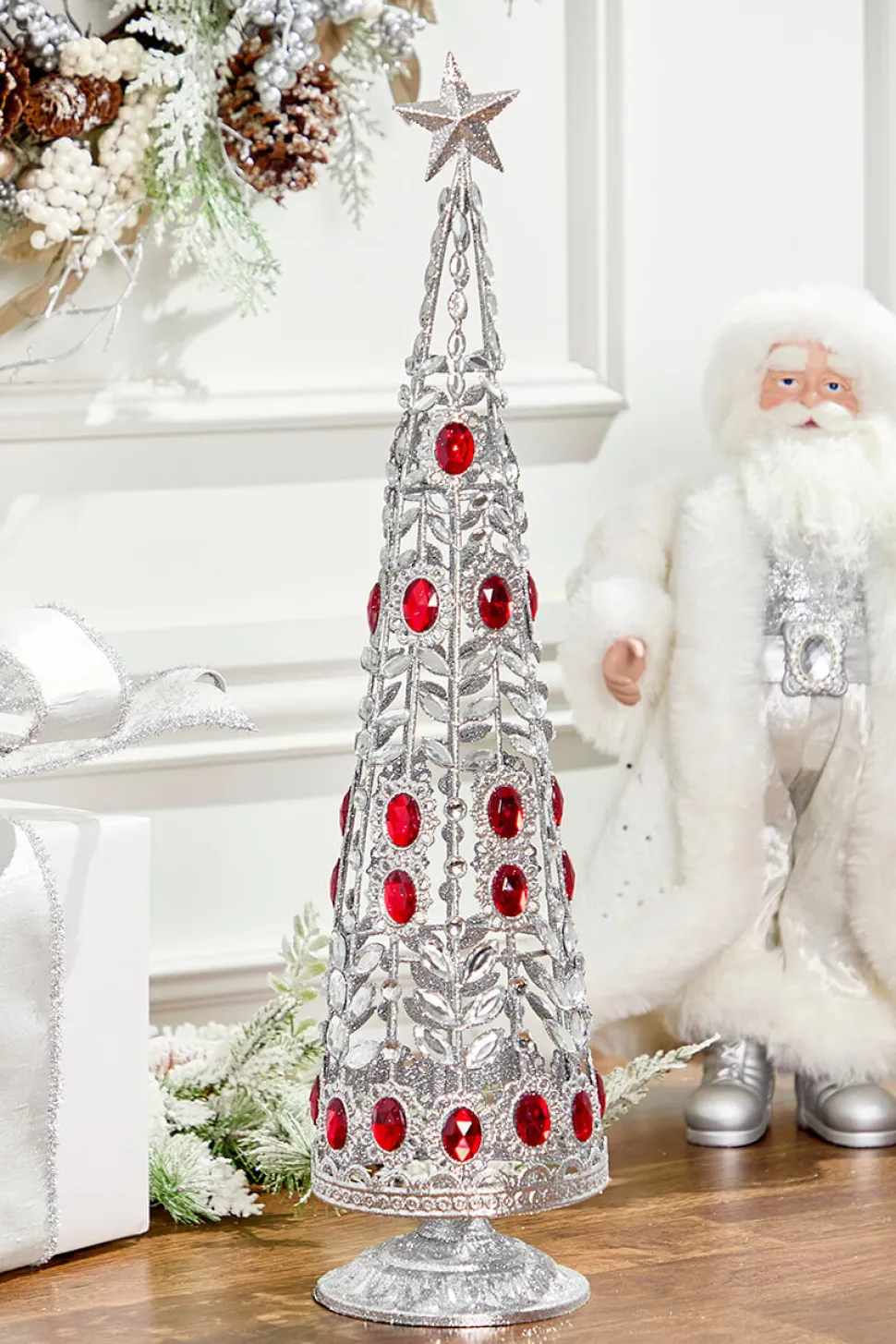 24" Silver Red Wire Tree