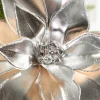 24" Silver Retro Poinsettia Stem with Jingle Bells